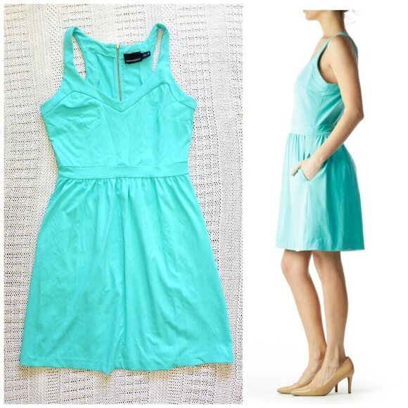 Cynthia Rowley Turquoise Sweetheart day mini dress Size M Sleeveless Pockets - Picture 1 of 11